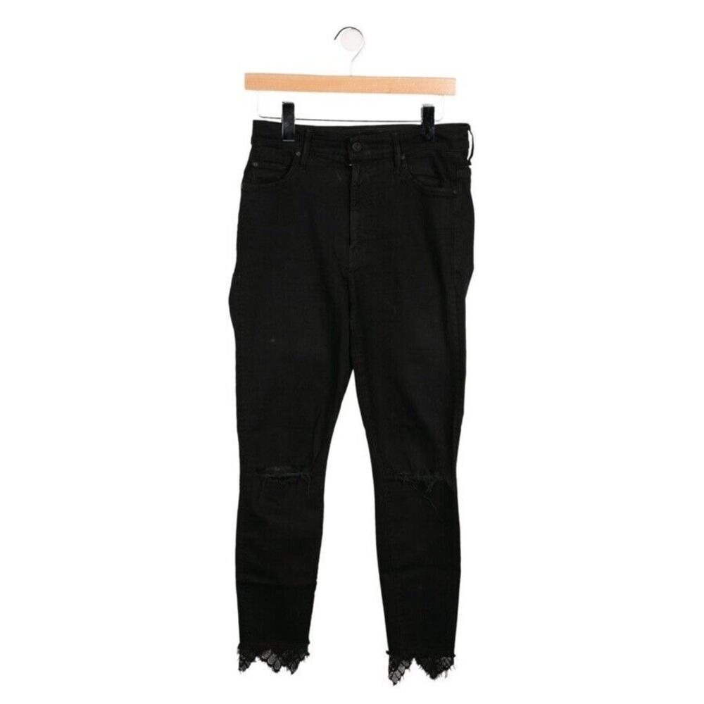MOTHER The Swooner Dagger Ankle Fray‎ Jeans Black Size 28 Distressed Lace